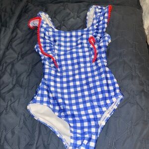 Cat & Jack Blue and White Checkered Swimsuit with Red Accents